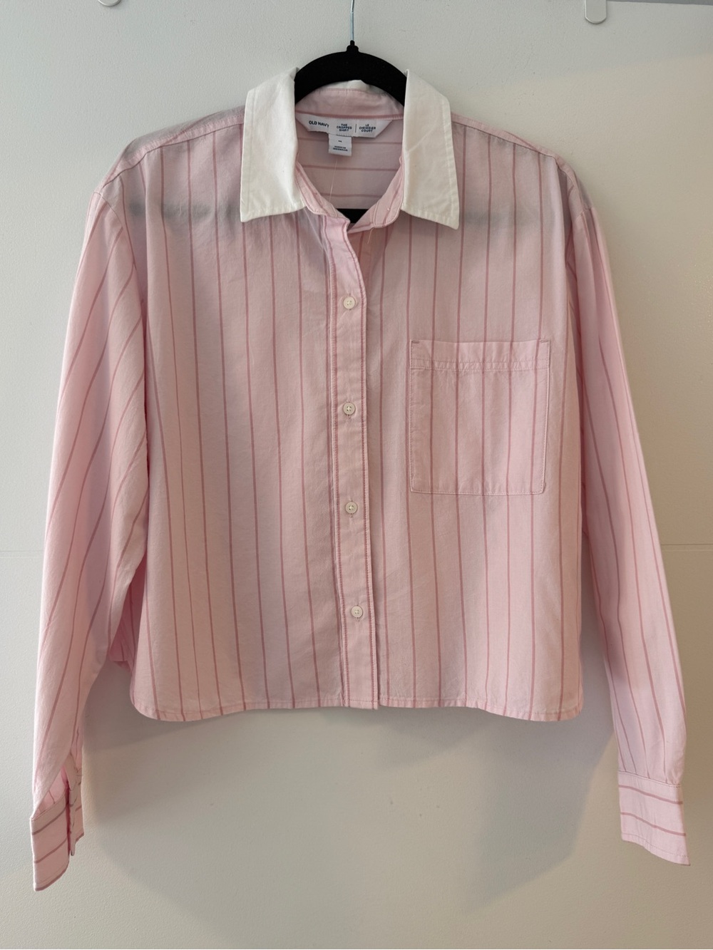 Old Navy Pink Striped Cropped Button Down Shirt White Collar Size Medium NWT